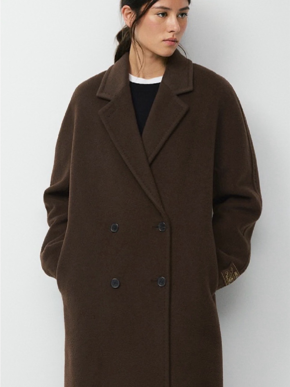 Aritzia The Slouch Coat Oversized Double-Breasted Brown Wool Pea Coat